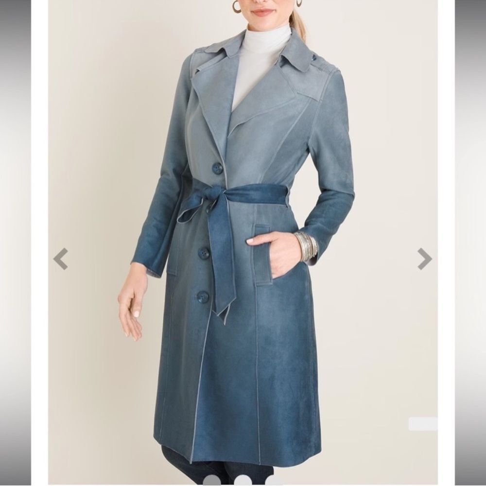 NWT Chico’s Ombre blue belted Faux Suede Trench Coat small / 4 Chico’s 0 NEW